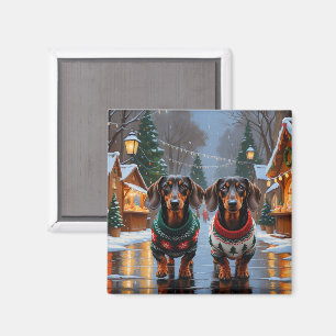 Dachshund-Hunde Weihnachten Schnee Feiertag Magnet
