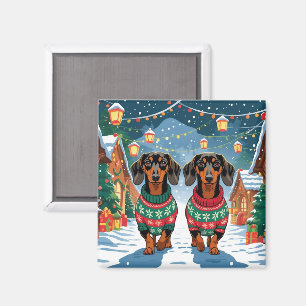 Dachshund Hunde Weihnachten Schnee Feiertag Magnet