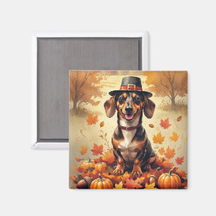 Dachshund im Herbstlaub Thanksgiving Kunst Magnet