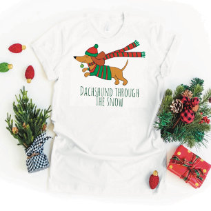 Dachshund im Schnee Basic T-Shirt für Damen