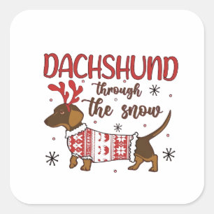 Dachshund im Schnee Weihnachten Hundeliebhaber Quadratischer Aufkleber