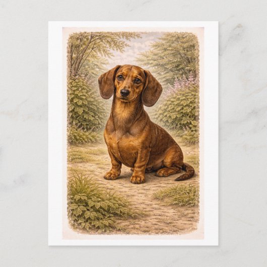 Dachshund im Vintage-Stil Postkarte (Vorderseite)