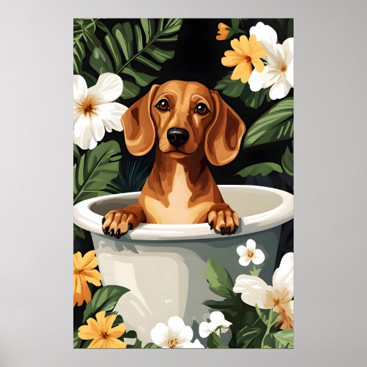 Dachshund In Bathtub Poster, Funny Dog Poster (Vorne)