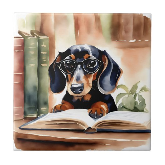 Dachshund in der Aquarellkunst Fliese (Vorderseite)