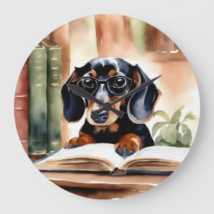 Dachshund in der Aquarellkunst Große Wanduhr