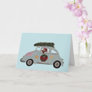 Dachshund in Hippie-Auto an Weihnachten Karte