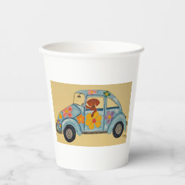 Dachshund in Hippie-Auto-Papierbecher Pappbecher