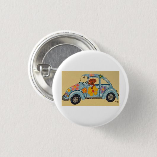 Dachshund in Hippie car  Button (Vorne & Hinten)