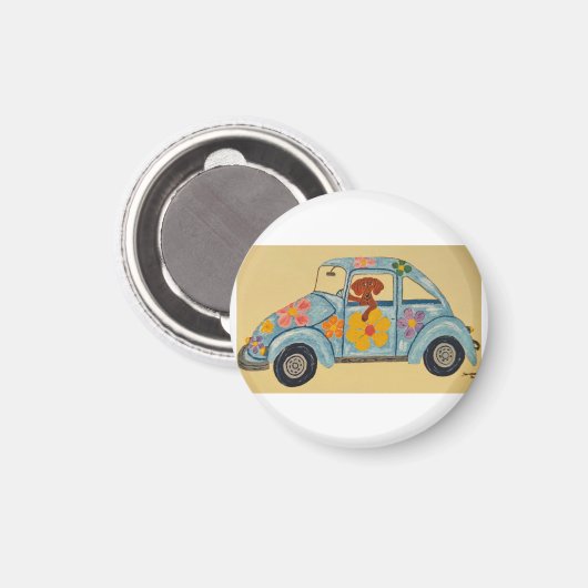 Dachshund in Hippie car  Magnet (Vorderseite/Rückseite)