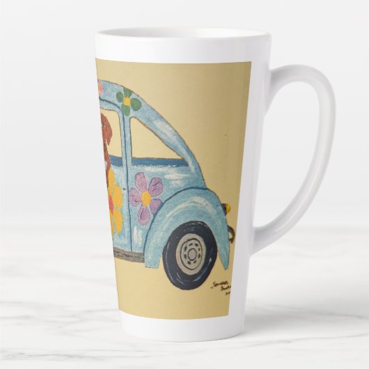 Dachshund in Hippie car  Milchtasse (Rechts)
