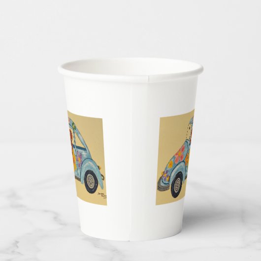 Dachshund in Hippie Car Paper Cups Pappbecher (Rechts)