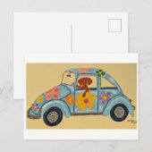 Dachshund in Hippie car Postkarte (Vorne/Hinten)