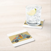 Dachshund in Hippie car  Rechteckiger Pappuntersetzer (Vor Ort)