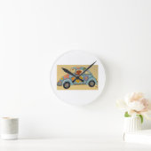 Dachshund in Hippie car  Runde Wanduhr (Zuhause)