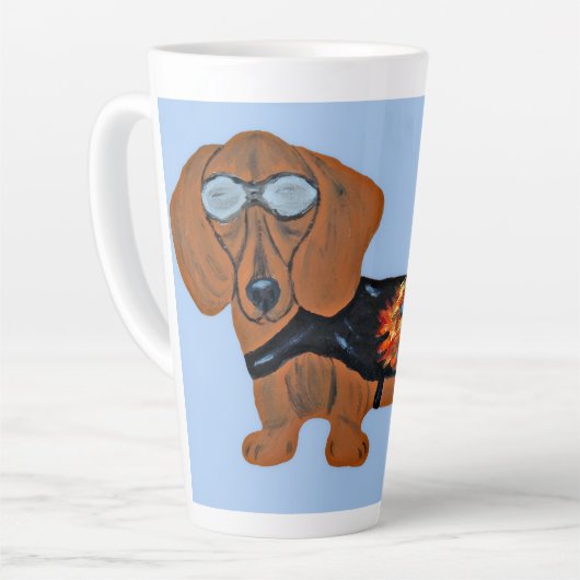 Dachshund in Racing Jacket Mug Milchtasse (Linke Ecke)