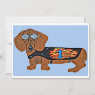 Dachshund in Rennjacke Flachnotizkarte Einladung