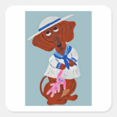 Dachshund in Sailor Suit Quadratischer Aufkleber (Vorderseite)