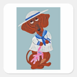  Dachshund in Sailor Suit Quadratischer Aufkleber