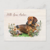Dachshund in Wildflowers Hello From Postcard Postkarte (Vorderseite)