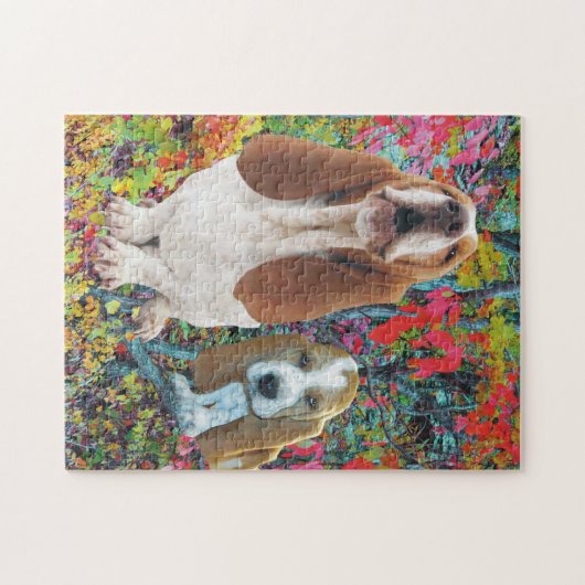 Dachshund-Jagdhund-Mama u. Welpe im Herbst Puzzle (Horizontal)