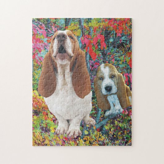 Dachshund-Jagdhund-Mama u. Welpe im Herbst Puzzle (Vertikal)