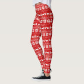 Dachshund-Jagdhund-Silhouette-Weihnachtsmuster-Rot Leggings (Links)