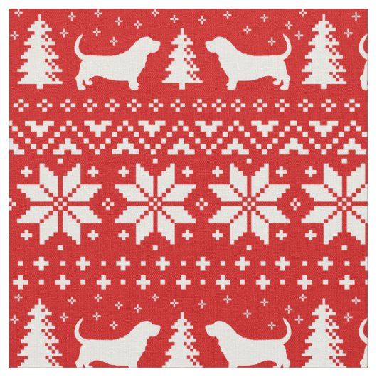 Dachshund-Jagdhund-Silhouette-Weihnachtsmuster-Rot Stoff (Nahaufnahme)