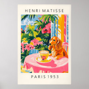 Dachshund-Kaffee-Druck im Stil von Matisse Rosa Kü Poster