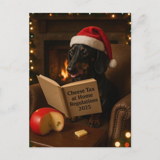 Dachshund 'Käse-Steuer' Weihnachtskarte Postkarte (Vorderseite)