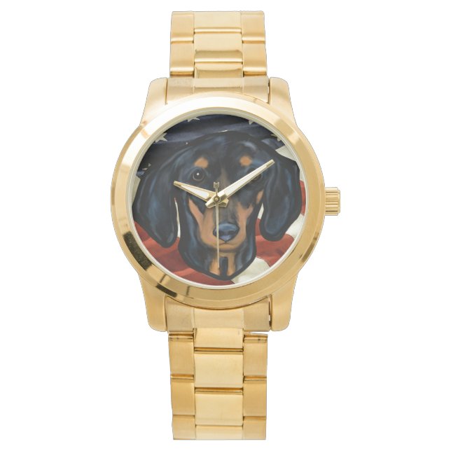DACHSHUND-KUNST ARMBANDUHR (Vorderseite)