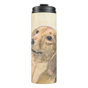 Dachshund (Langhaar) Malerei - Originale Hundekuns Thermosbecher