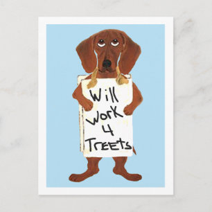Dachshund-Leckerei-Bettler mit Schild Postkarte
