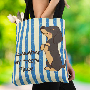 Dachshund Leckerlis Blaue Streifen-Typografie Tasche