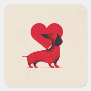 Dachshund Liebe – Süßes Hunde Herz Design Quadratischer Aufkleber