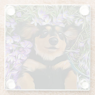 Dachshund liegt in violetten Blumen Glasuntersetzer