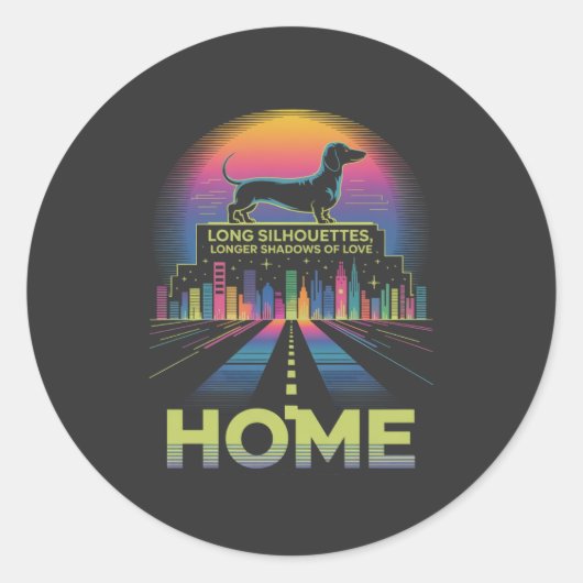 Dachshund Long Silhouettes, Longer Shadows Of Love Runder Aufkleber (Vorderseite)