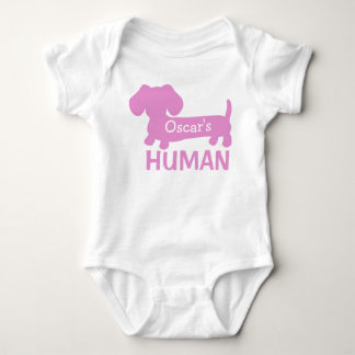 Dachshund Mädchen Mensch personalisiert in Rosa Baby Strampler