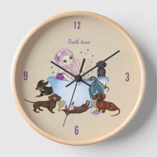 Dachshund Meerjungfrau Badezeit Wanduhr