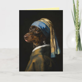 Dachshund mit einer Perlenohrring-Grußkarte Karte