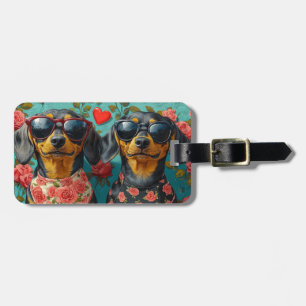 Dachshund mit Herz Rosen Valentinstag Gepäckanhänger