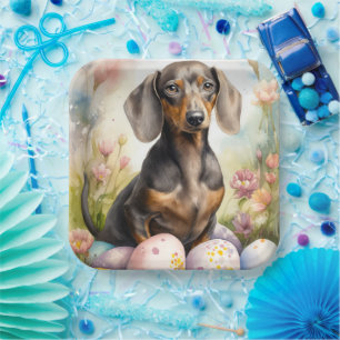 Dachshund mit Ostereiern Pappteller