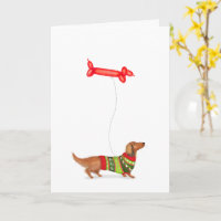 Dachshund mit Sausage Dog-Ballon-Weihnachtskarte