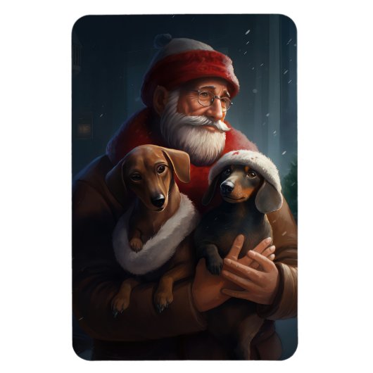Dachshund mit Weihnachtsmann Festive Weihnachten Magnet (Vertikal)