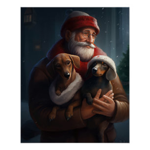 Dachshund mit Weihnachtsmann Festive Weihnachten Poster