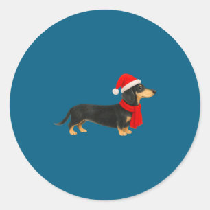Dachshund mit Weihnachtsmannmütze Weihnachten Lust Runder Aufkleber