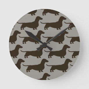 Dachshund-Muster - Wiener-Hund-Silhouetten Runde Wanduhr