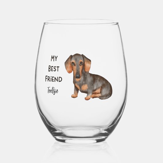 Dachshund My Best Friend Custom Name Weinglas Ohne Stiel (Rückseite)