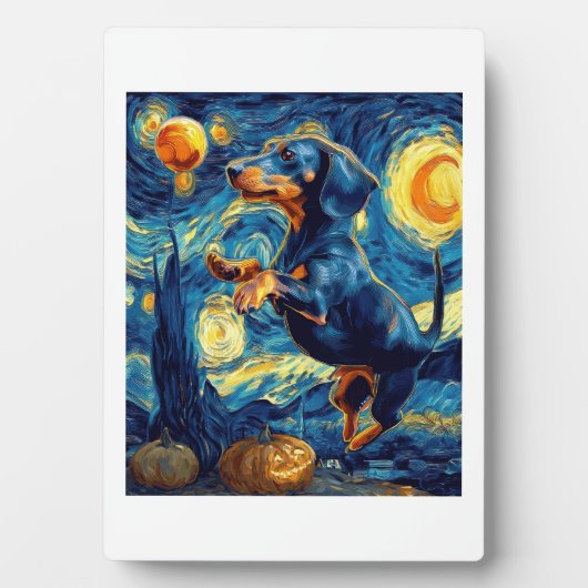 Dachshund of van gogh starry night halloween Funny Fotoplatte (Vorderseite)