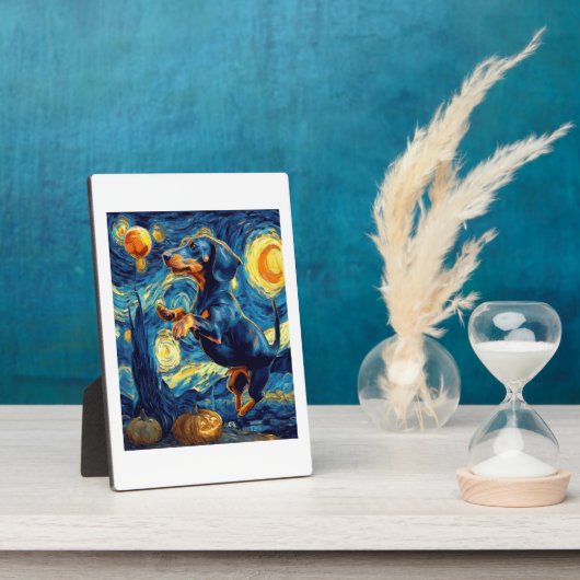 Dachshund of van gogh starry night halloween Funny Fotoplatte (Seite)