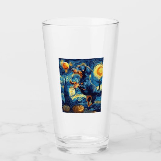 Dachshund of van gogh starry night halloween Funny Glas (Vorderseite)